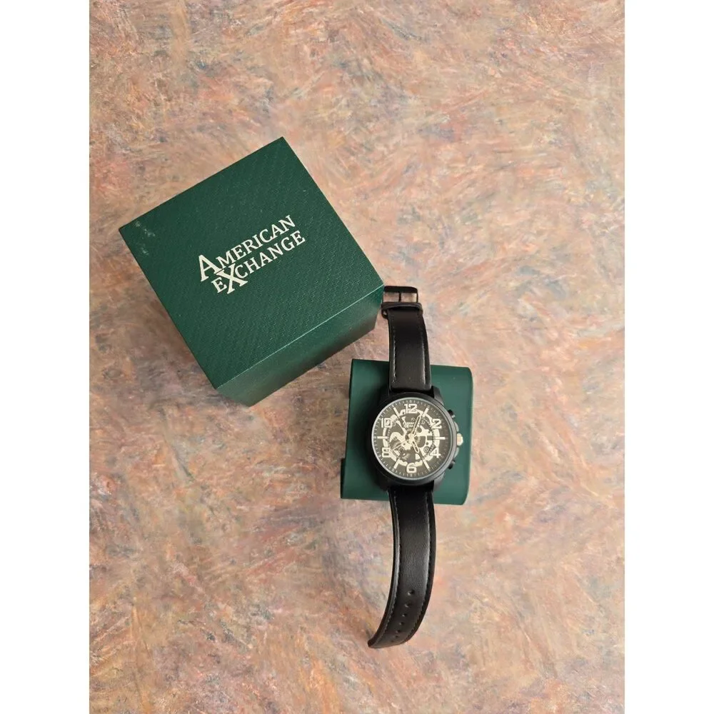 AmericanExchange Stylish men water resistant quartz black watch adjustable strap